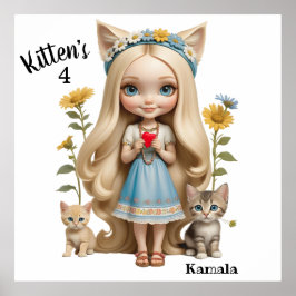 Anime Kittens Cats 4 Kamala sweet kinder Custom Poster