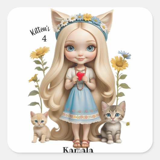 Anime Kittens Cats 4 Kamala sweet kinder Custom Vierkante Sticker (Voorkant)