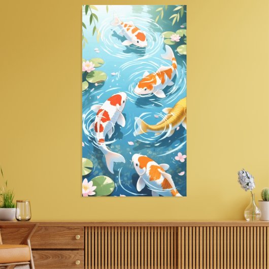 Anime koi swimming in the pond canvas afdruk (Insitu (Woonkamer))