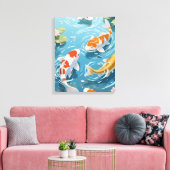 Anime koi zwemmen in de vijver canvas afdruk (Insitu (Woonkamer))