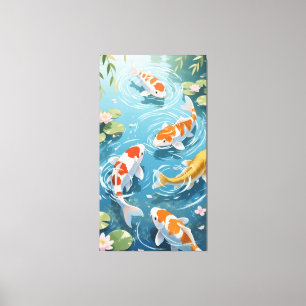 Anime koi zwemmen in de vijver canvas afdruk