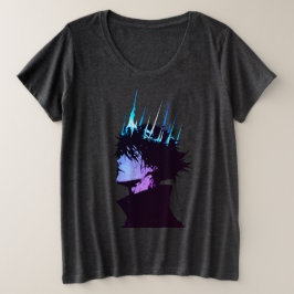 Anime Koning Gotische Mannelijke Portret met Blauw Grote Maat T-shirt
