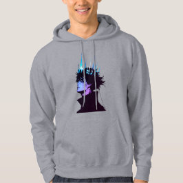 Anime Koning Gotische Mannelijke Portret met Blauw Hoodie