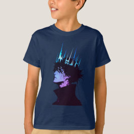 Anime Koning Gotische Mannelijke Portret met Blauw T-shirt
