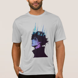 Anime Koning Gotische Mannelijke Portret met Blauw T-shirt