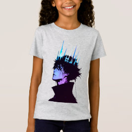 Anime Koning Gotische Mannelijke Portret met Blauw T-shirt