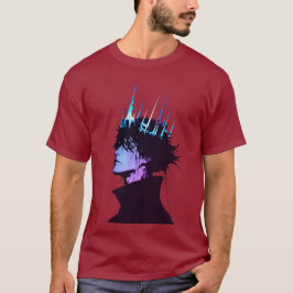 Anime Koning Gotische Mannelijke Portret met Blauw T-shirt
