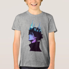 Anime Koning Gotische Mannelijke Portret met Blauw Tri-Blend Shirt