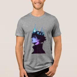Anime Koning Gotische Mannelijke Portret met Blauw Tri-Blend Shirt