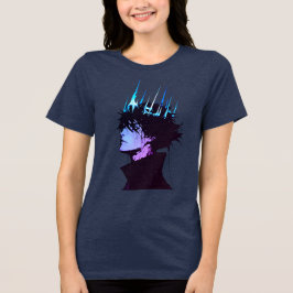 Anime Koning Gotische Mannelijke Portret met Blauw Tri-Blend Shirt