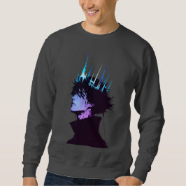 Anime Koning Gotische Mannelijke Portret met Blauw Trui