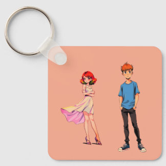 Anime Koppel Vierkante Sleutelhanger -