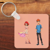 Anime Koppel Vierkante Sleutelhanger - (Voorkant)