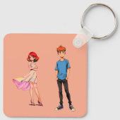 Anime Koppel Vierkante Sleutelhanger - (Achterkant)