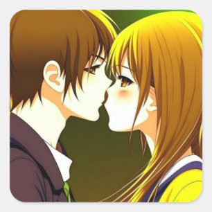 Anime-koppel zoenend cartoon vierkante sticker