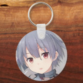 Anime korte grijze haar bruine ogen meisje manga sleutelhanger (Voorkant)