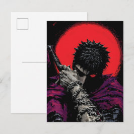 Anime Krijger Rode Maan Zwaard Knuffel Kunst Briefkaart
