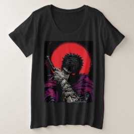 Anime Krijger Rode Maan Zwaard Knuffel Kunst Grote Maat T-shirt