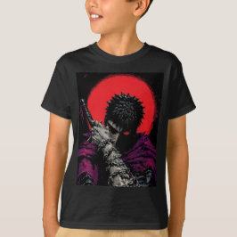 Anime Krijger Rode Maan Zwaard Knuffel Kunst T-shirt