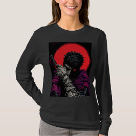 Anime Krijger Rode Maan Zwaard Knuffel Kunst T-shirt