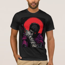 Anime Krijger Rode Maan Zwaard Knuffel Kunst T-shirt