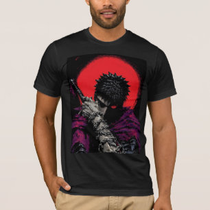 Anime Krijger Rode Maan Zwaard Knuffel Kunst T-shirt