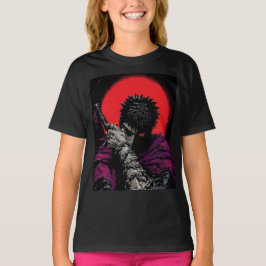 Anime Krijger Rode Maan Zwaard Knuffel Kunst T-shirt