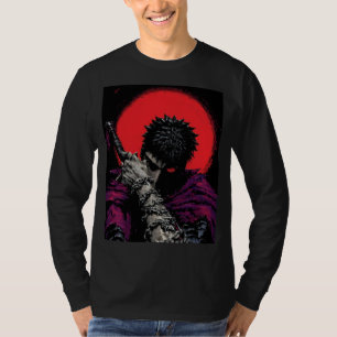 Anime Krijger Rode Maan Zwaard Knuffel Kunst T-shirt