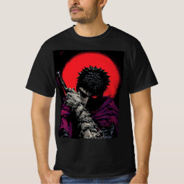 Anime Krijger Rode Maan Zwaard Knuffel Kunst T-shirt