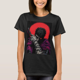 Anime Krijger Rode Maan Zwaard Knuffel Kunst T-shirt