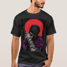 Anime Krijger Rode Maan Zwaard Knuffel Kunst T-shirt