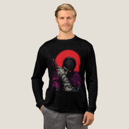 Anime Krijger Rode Maan Zwaard Knuffel Kunst Tri-Blend Shirt