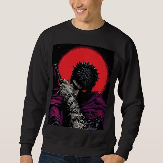 Anime Krijger Rode Maan Zwaard Knuffel Kunst Trui (Voorkant)