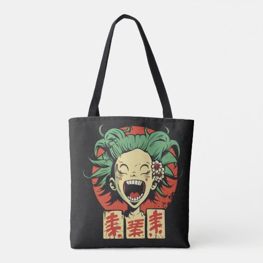 Anime lachende canvas tas (Achterkant)