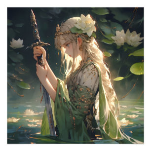 Anime Lady van het meer Foto Afdruk