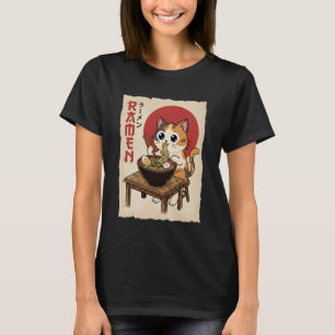 Anime lapjeskat eet noedels grappig kawaii t-shirt