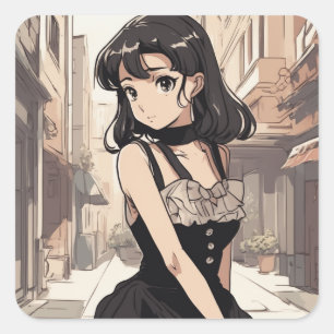  anime LBD Sticker - artistieke elegantie