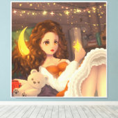 Anime Leuk Meisje in  stijl Canvas Print (Insitu (Houten vloer))