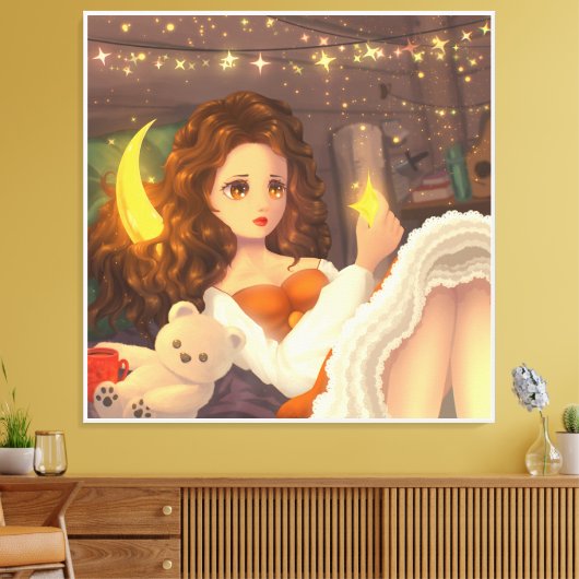 Anime Leuk Meisje in  stijl Canvas Print (Insitu (Woonkamer))