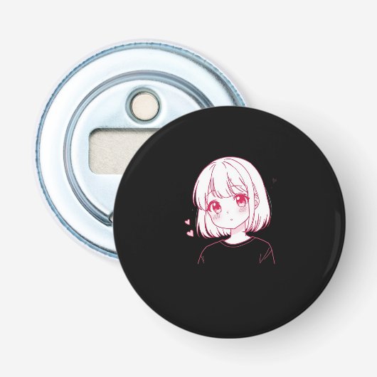 "Anime Liefdesvibes" Button Flesopener (Voorkant)