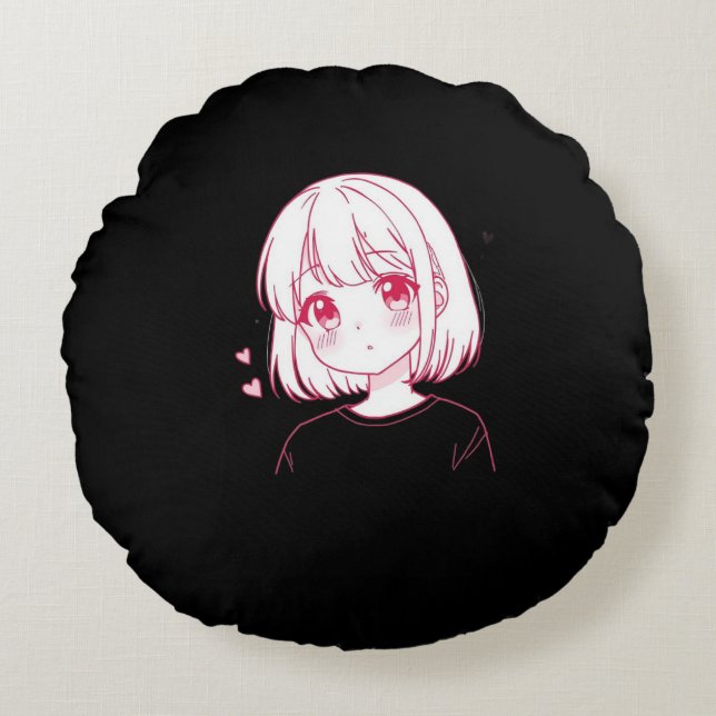 "Anime Liefdesvibes" Rond Kussen (Voorkant)