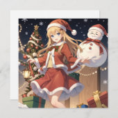 Anime lieve meisje Kerstmis Feestdagenkaart (Voorkant / Achterkant)