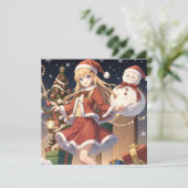 Anime lieve meisje Kerstmis Feestdagenkaart (Staand voorkant)