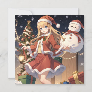 Anime lieve meisje Kerstmis Feestdagenkaart