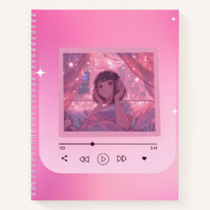 Anime Lo-fi Meisje Muziekspeler Notitieboek