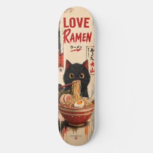 Anime Love Ramen Cat Skateboard Deck (Voorkant)
