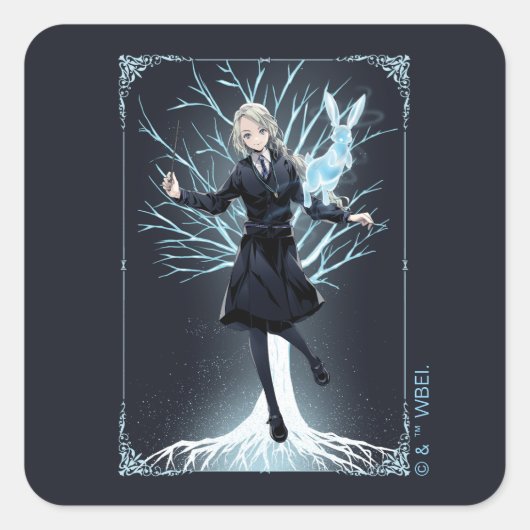 Anime Luna Lovegood's Konijn Patronus Vierkante Sticker (Voorkant)