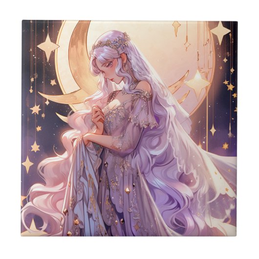 Anime Maan Prinses Fantasy Kunst Tegeltje (Voorkant)