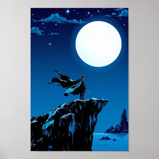 Anime Maansverlichte Krijger Episch Wandkunst Poster (Voorkant)