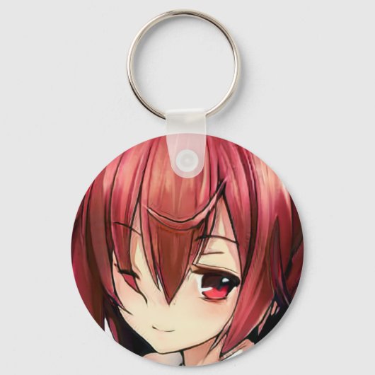 Anime magenta-harige meid magenta ogen sleutelhang sleutelhanger (Voorkant)